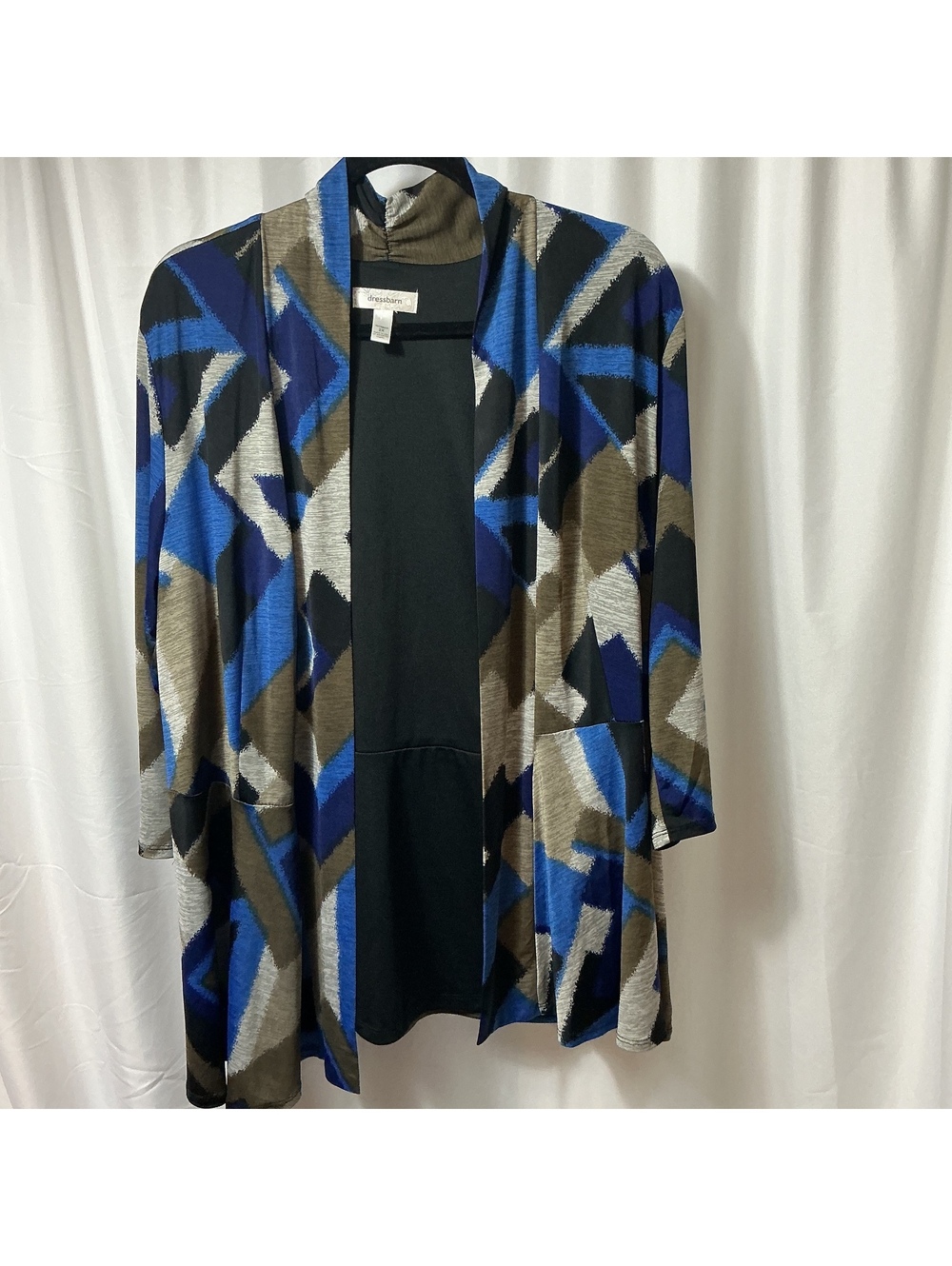 Dressbarn 2X  Blue Black Taupe Open Front Cardigan Jacket office work plus curvy